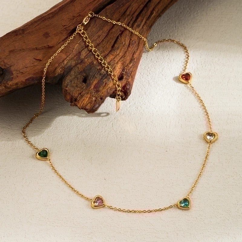 Vintage Style Solid Color Stainless Steel Plating Inlay Zircon 18k Gold Plated Necklace3