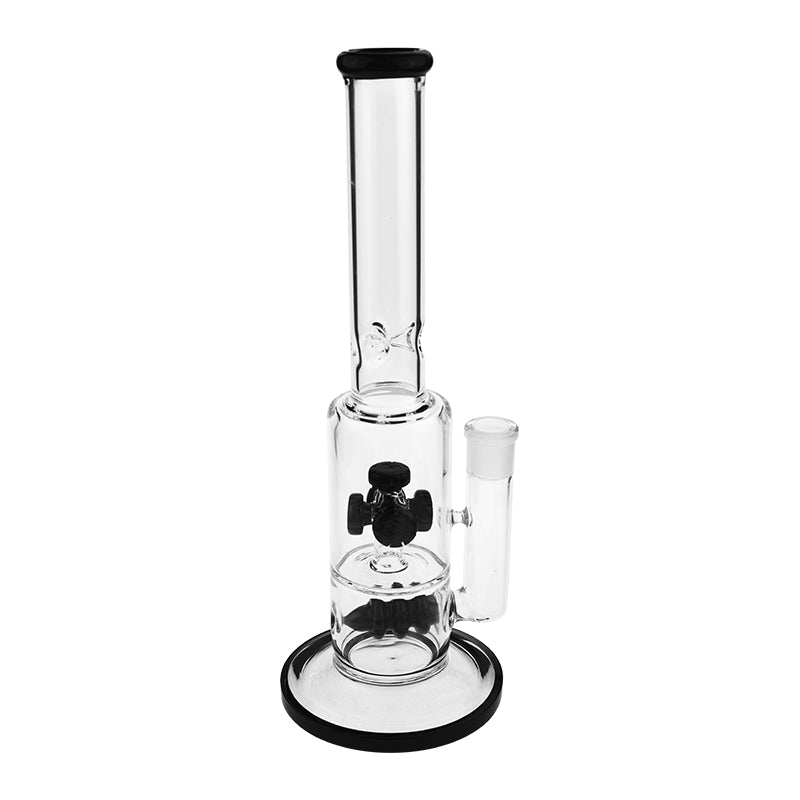 14" Tall Double Cross Perc Bong with Black Color