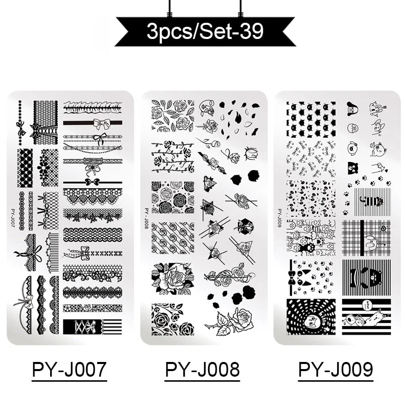 PICT YOU Stamping Plates Kits Striped Line Flowers Stamp Plate Tropical Geometry Lace Halloween Pumpkin Nail  Image Plate-Nail Inspo