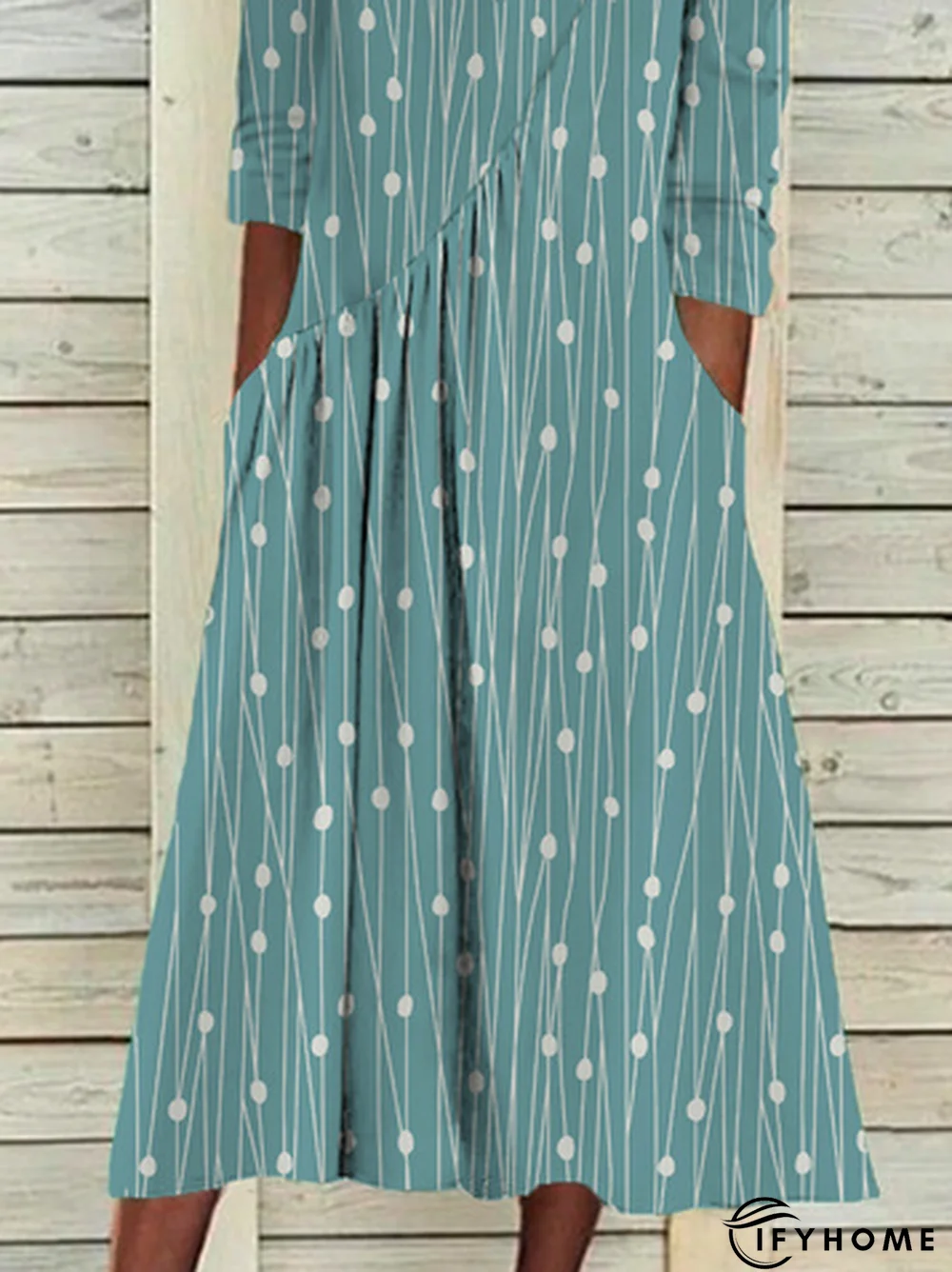 Women Polka Dots Casual Autumn Polyester V neck Micro-Elasticity Daily Loose A-Line Dress | IFYHOME