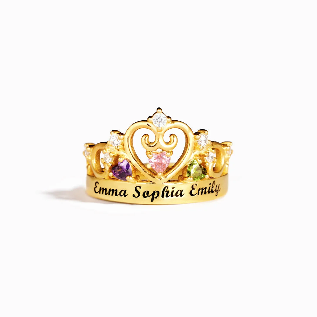 1-4 Names & Birthstones Crown Ring