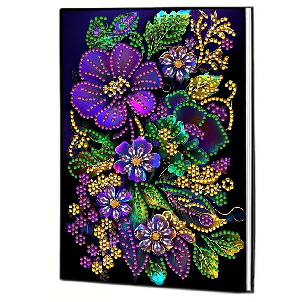 50 Pages A5 Special Shaped Purple Flowers 5D Diamond Drawing Book Art for Teens