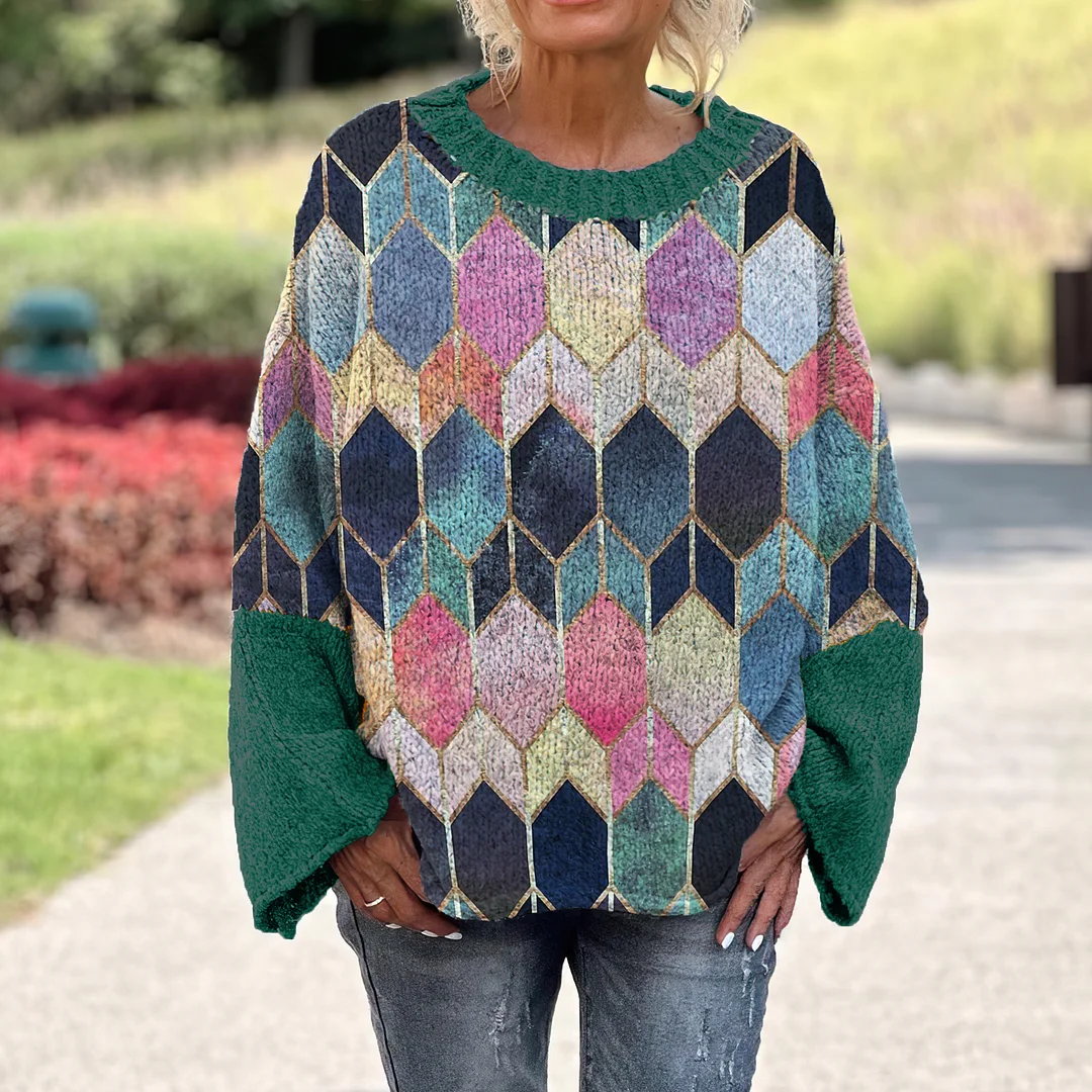 Colorful Geometric Printed Women's Loose Sweater