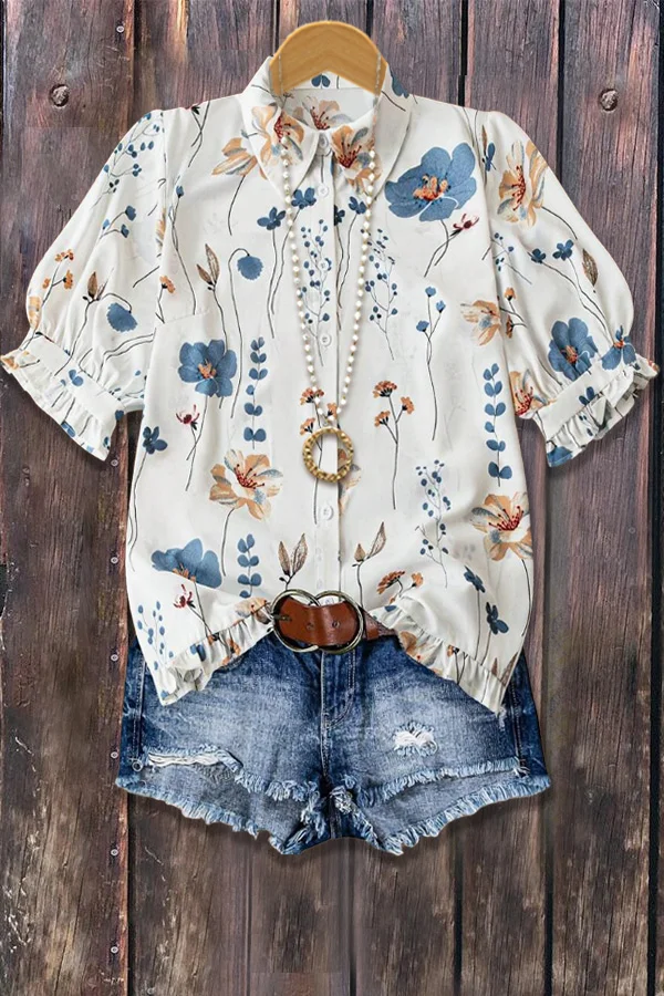 Wildflower Print Puff Sleeve Blouse