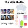 6Pcs DIY Wolf Owl Lion Diamond Painting Greeting Card 