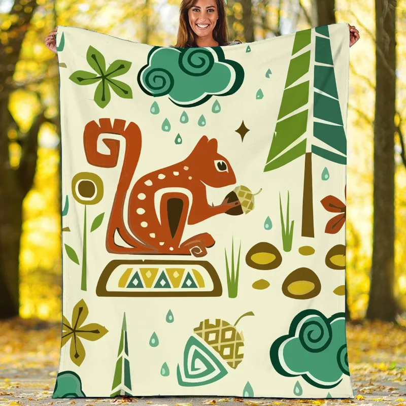 MCM Geometric Abstract Retro Red Gray Black Mustard Brown and Green Sherpa Fleece Blanket