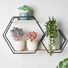 10"x17" | 2-Tier Hexagon Floating Shelf, Dessert Display Stand With Black Double Geometric Design