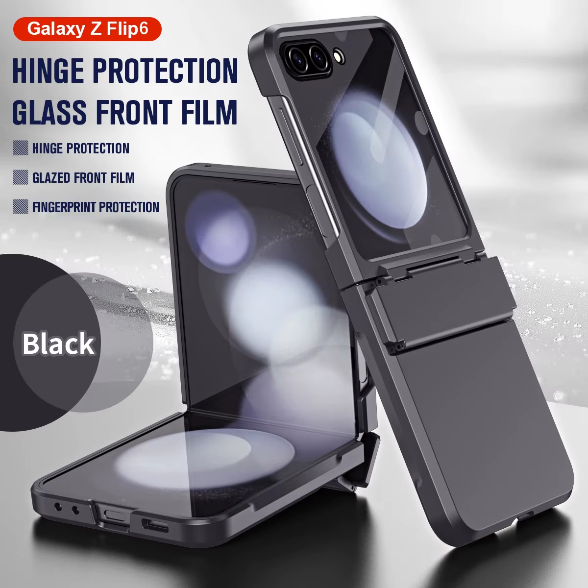 Luxury Solid Color Hinge Phone Case For Samsung Galaxy Z Flip 6 Flip5 Flip4 Flip3 5G Front Screen Tempered Film Shockproof Cover
