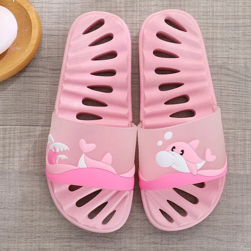 Women's Slippers Hollow Lovely Cartoon Slides Women Fashion Female Summer Slippers PVC Massage Bathing Slippers