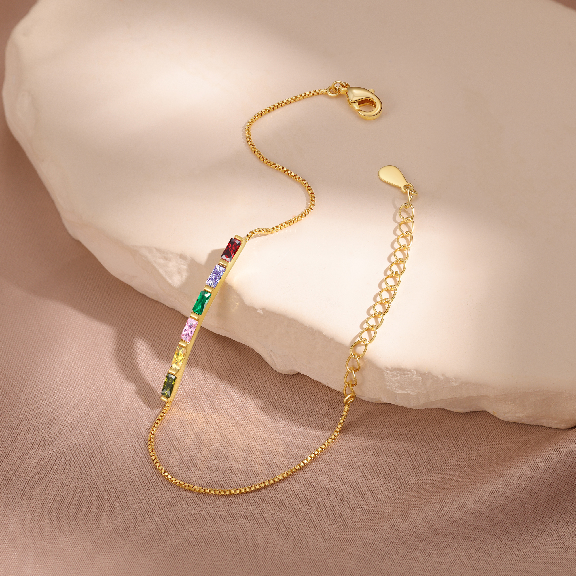 Custom 6 Birthstones Bracelet Gold Adjustable Bracelet Personalised Birthday Gift for Her-Jessemade AU