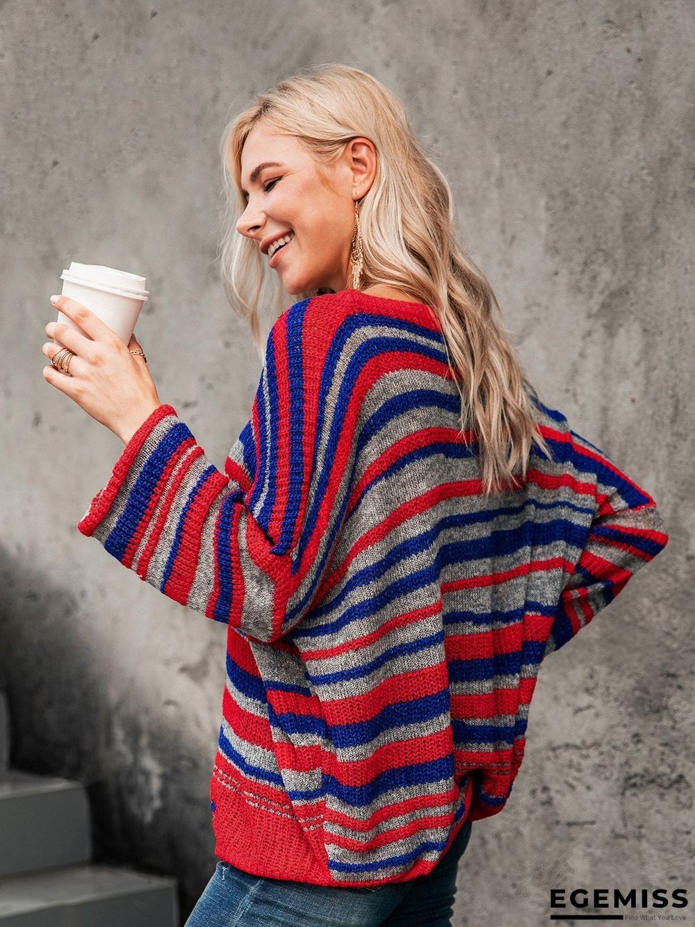 Basic Striped Scoop Neckline Sweater | EGEMISS