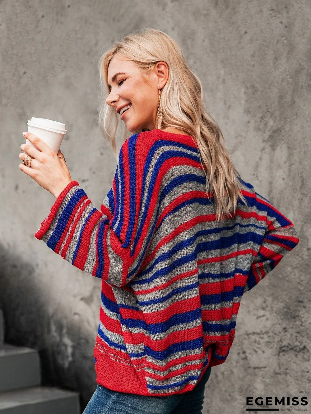 Basic Striped Scoop Neckline Sweater | EGEMISS