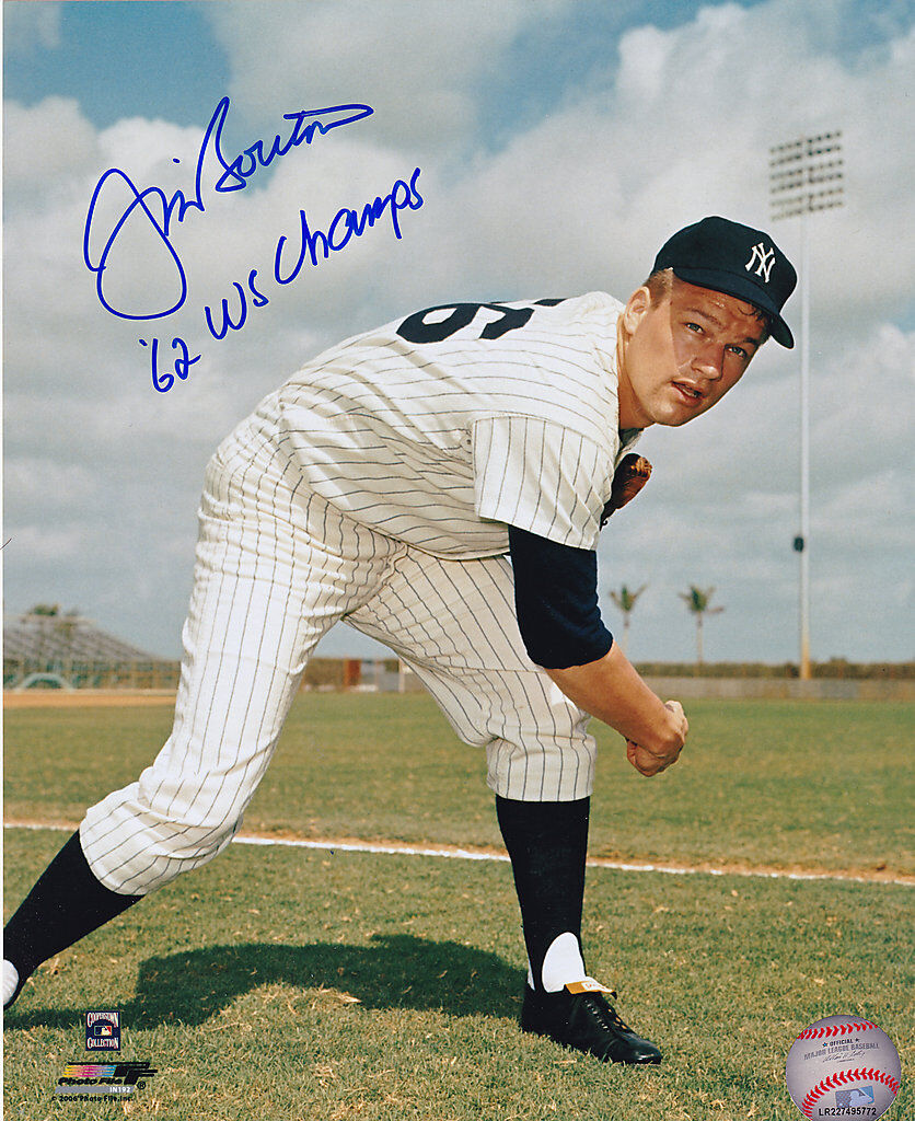 JIM BOUTON NEW YORK YANKEES 1962 WS CHAMPS ACTION SIGNED 8x10