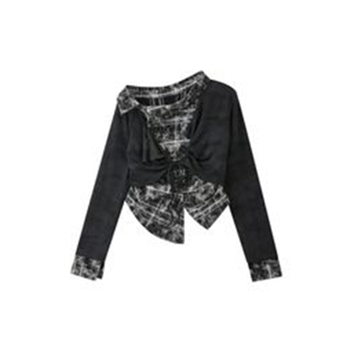 Irregular Patchwork Lace Up Long Sleeves School College Grunge