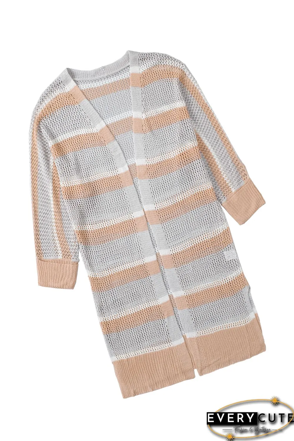 Open Front Striped Knitted Cardigan