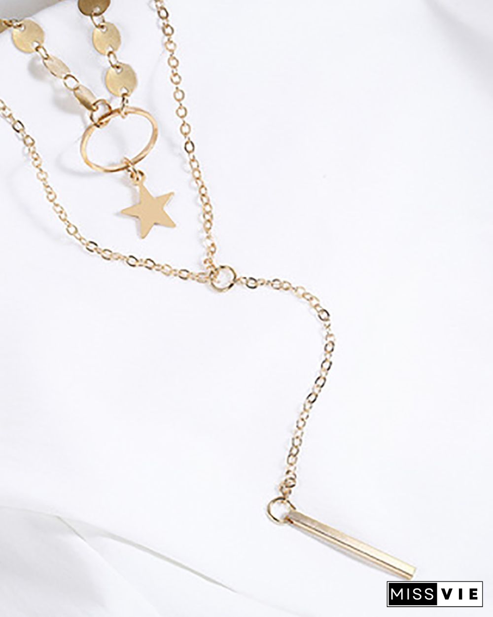 2PCS Disc Pattern Star Tassel Pendant Necklace