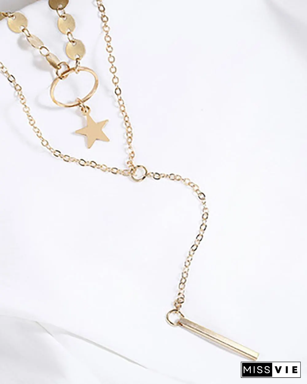 2PCS Disc Pattern Star Tassel Pendant Necklace