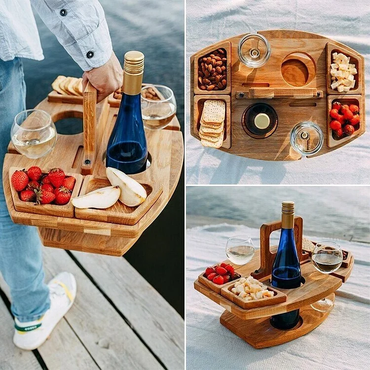 🍷PORTABLE WOODEN OUTDOOR PICNIC WINE TABLE🍷