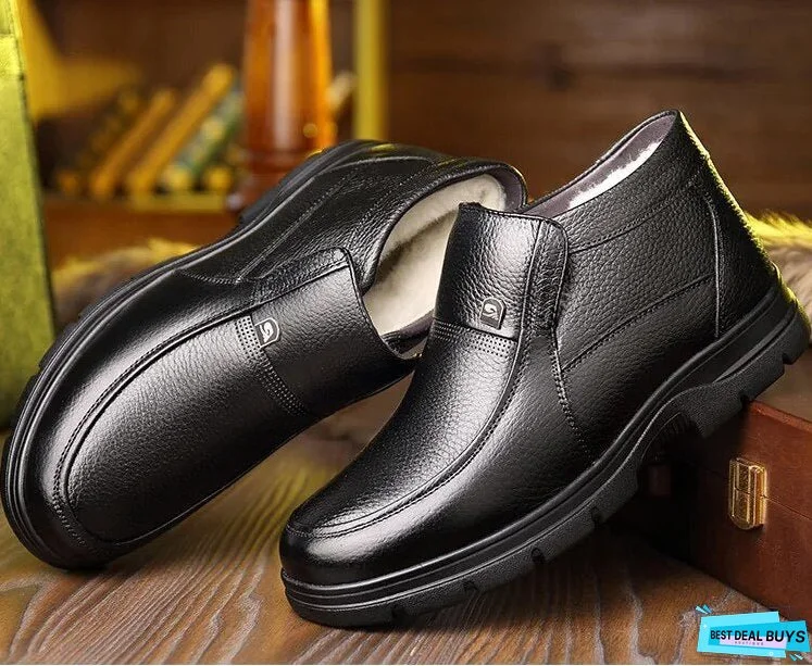 New Men's Leather Winter Boots White Sheepskin Boots Warm Casual Shoes Wool Blended Winter Boots Zapatos De Hombre