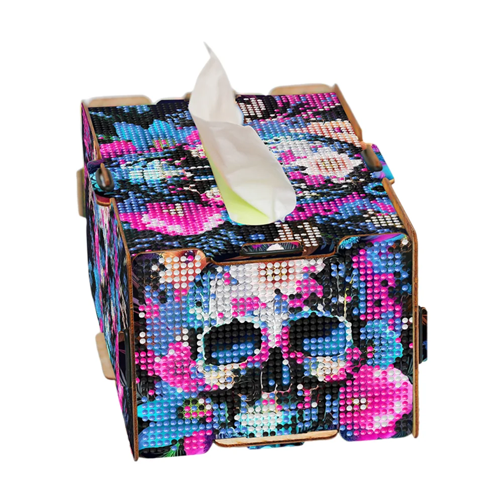 Flower Skull Diamond Painting Tissue Box Wooden Diamond Art Tissue Storage Box