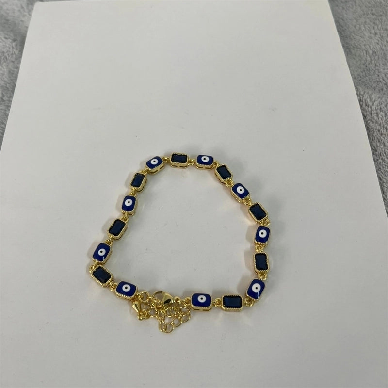 Copper 14K Gold Plated Vintage Style Inlay Devil's Eye Zircon Bracelets