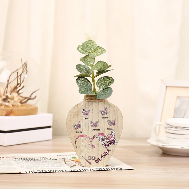 Kettenmachen Holz Personalisierter 5 Namen & Text Lila Schmetterling Vase