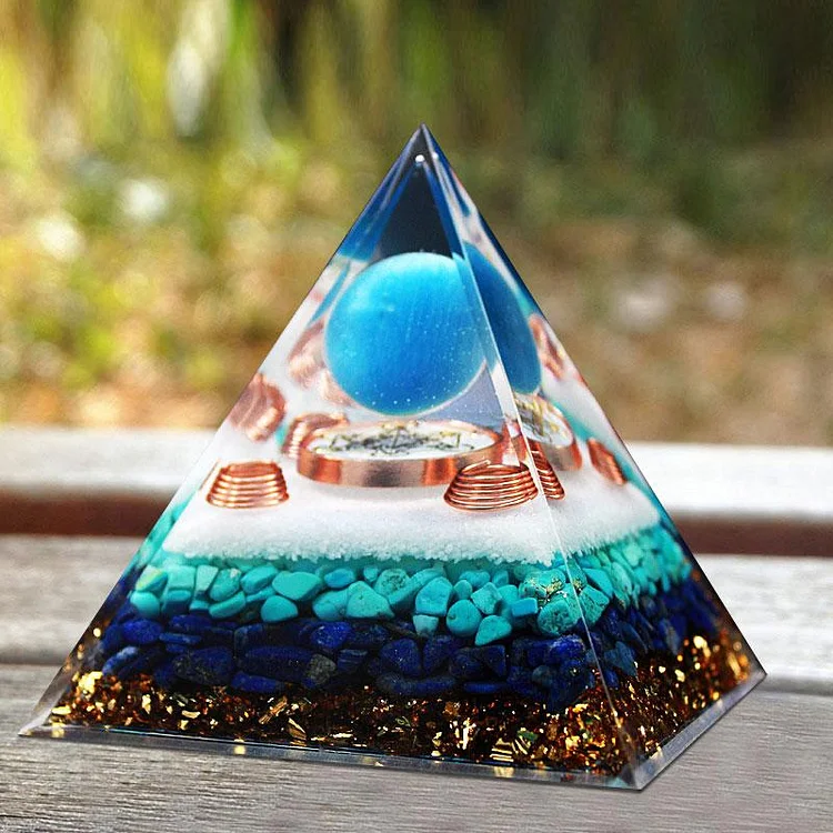 Turquoise Lapis Lazuli Metatron's Cube Symbol Orgone Pyramid