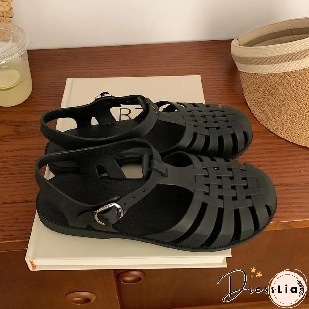 Womens Sandals Jelly Shoes Summer Ankle Strap Rubber Soft Sole Non-Slip Mom Casual