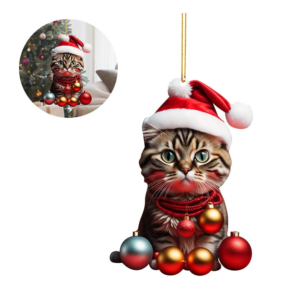 Christmas Cute Hanging Cat Ornaments Acrylic Tree Car Pendant Decorations (A)