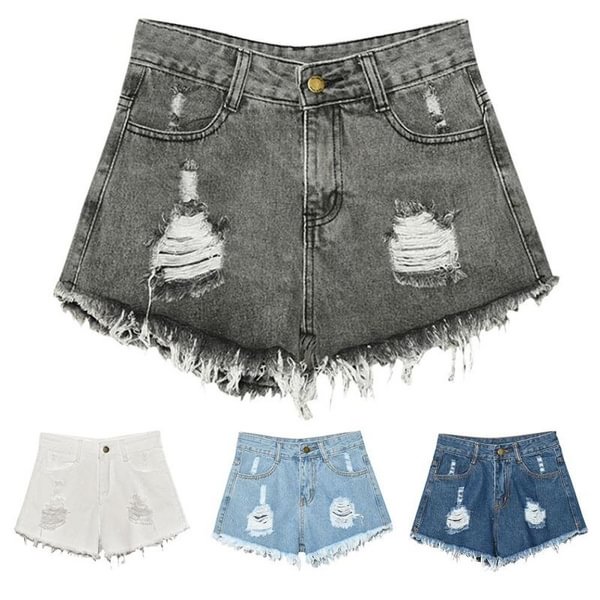 Women Fashion High Waist Ripped Hole Denim Jeans Shorts Fraying Edges Pants - Life is Beautiful for You - SheChoic