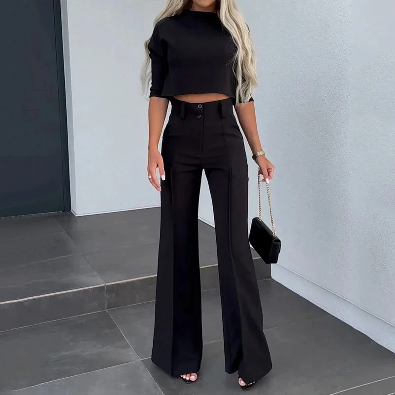 Toloer Toloer 2024 New Solid Color Short Slim Jacket High Waist Straight Trousers Suit Female-Outfit Ideas