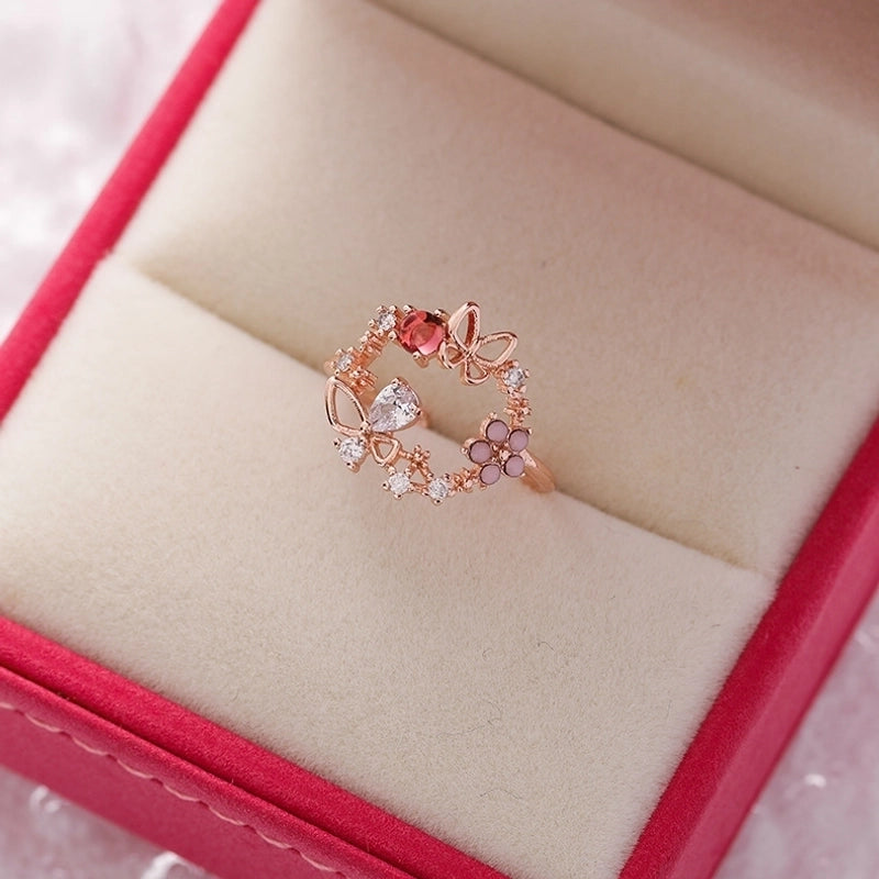 Fashion Heart Shape Flower Copper Plating Inlay Zircon Rings 1 Piece