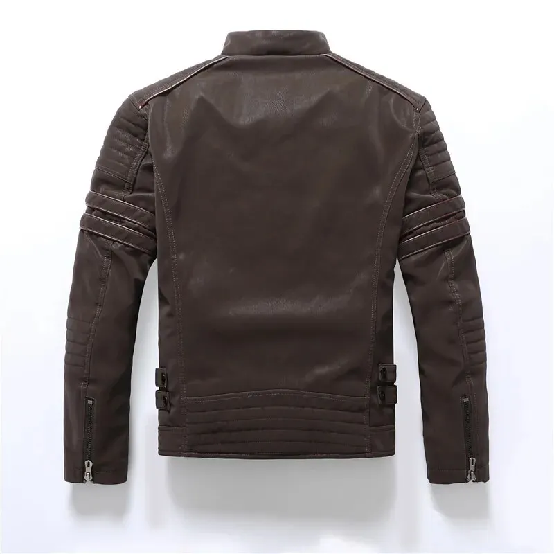 Winter Men's Pu Leather Jacket Warm Multi Pocket Motorcycle