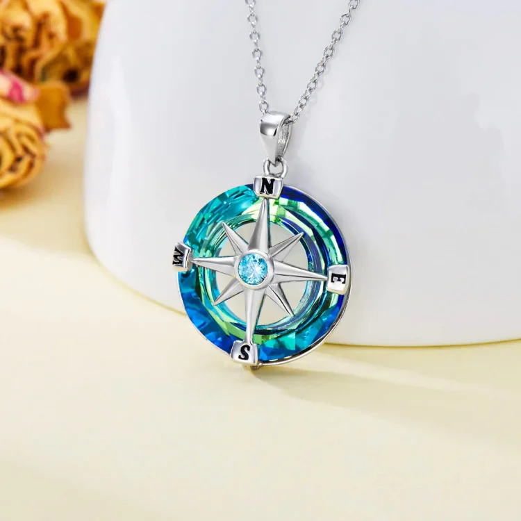 For Friend - S925 I'll Always be There for You Blue Crystal Compass Necklace