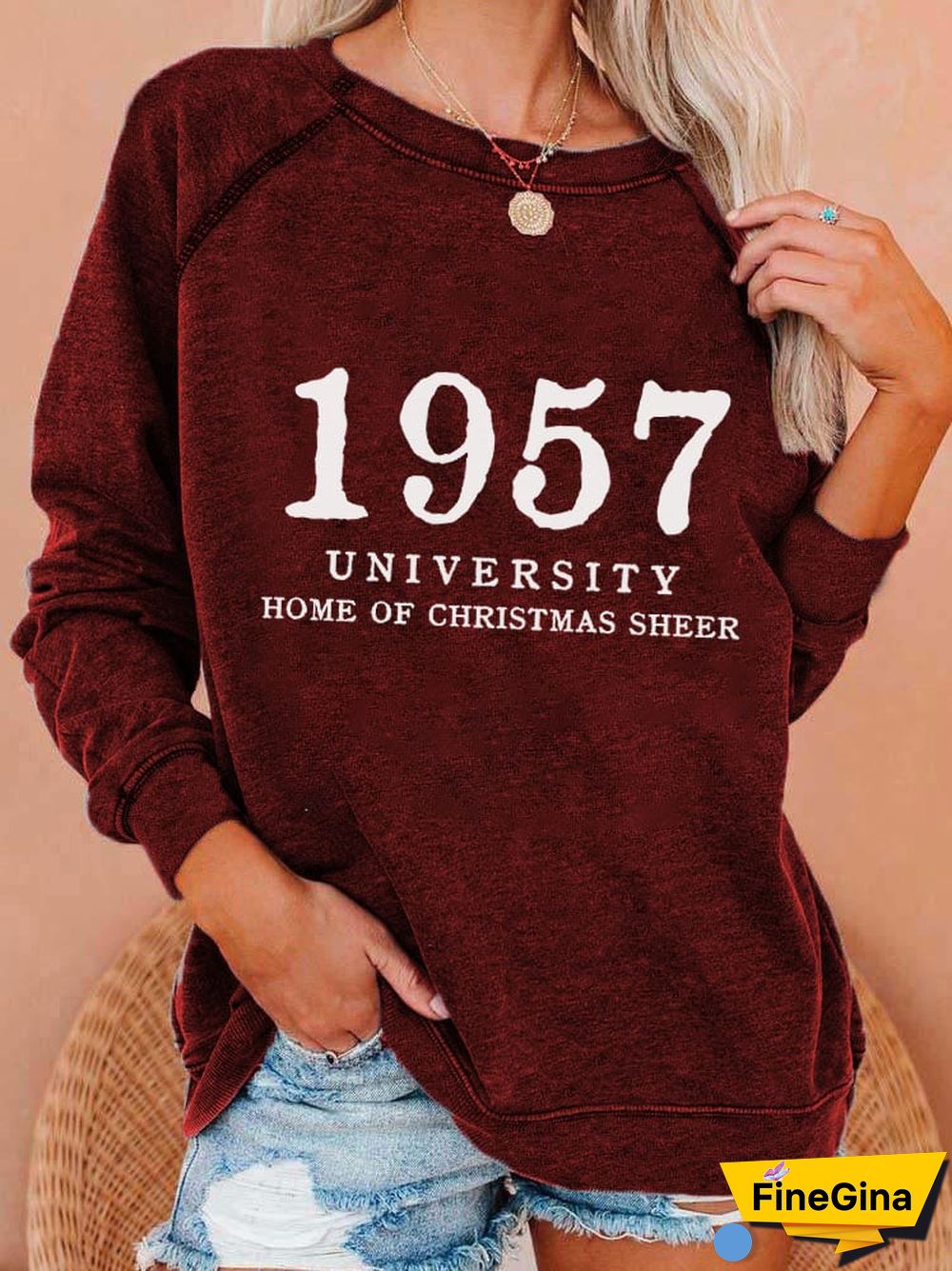 Women's 1957 University Home Of Christmas Cheer Print Casual Sweatshirt