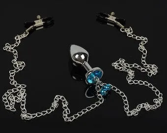 pornhint Pornhint Butt plug with nipple clamps, metal anal plug, adult toys, crystal butt plug