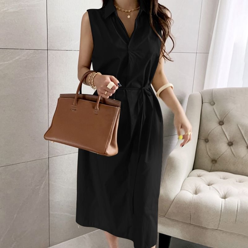2022 ZANZEA Elegant Women Lapel Neck Shirt Dress Summer Sleeveless Sundress Casual Office Work Solid Vestido Sarafans 7
