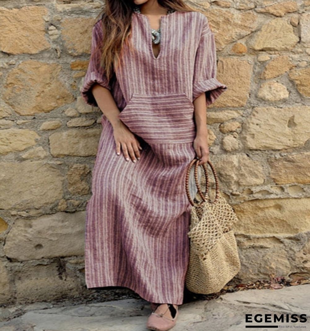 Cotton Pocket Yarn-dyed Loose Long Dress | EGEMISS