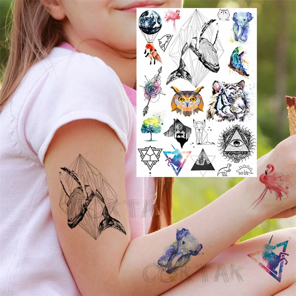 Realistic Fake Black Animal Temporary Tattoos Sticker For Men Women Geometric Wolf Outer Space Tatoo Temporary Decal For Kids