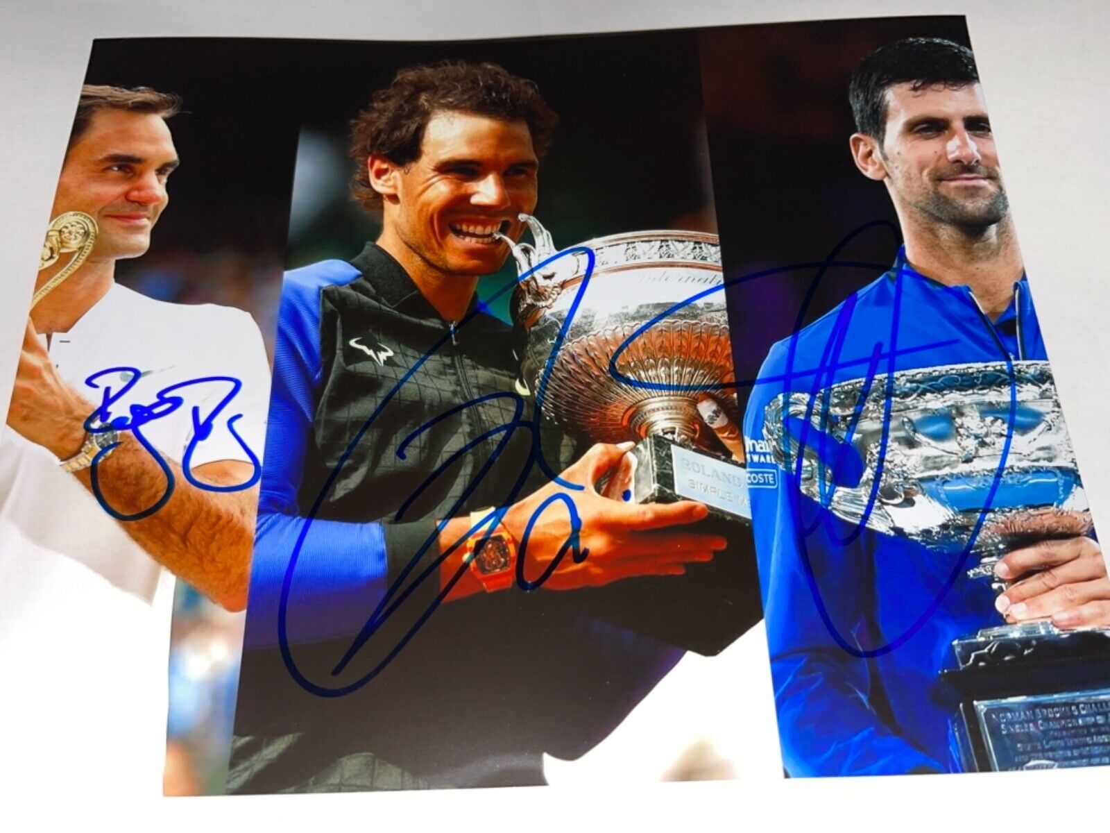 Roger Federer Novak Djokovic Rafael Nadal signed 8 x 10 big 3 goat Autograph