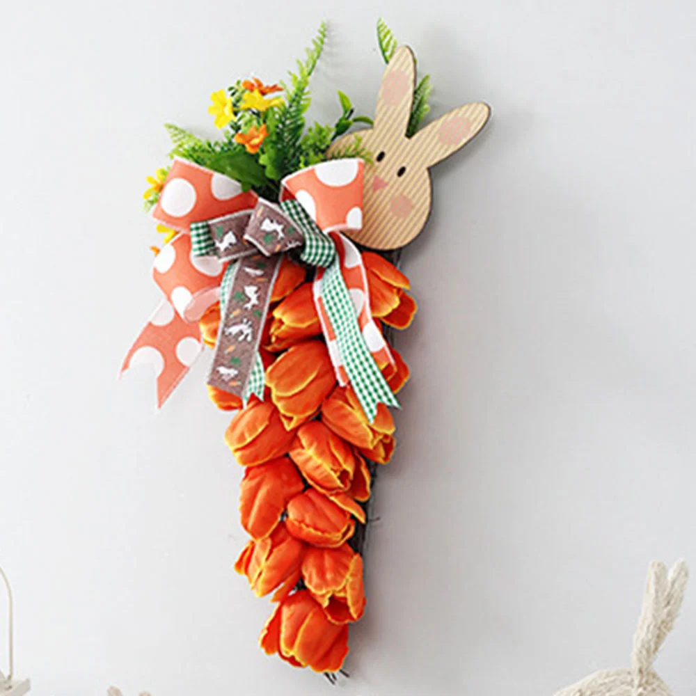 Easter Tulip Simulation Flower Carrot Rabbit Shaped Wreath Pendant
