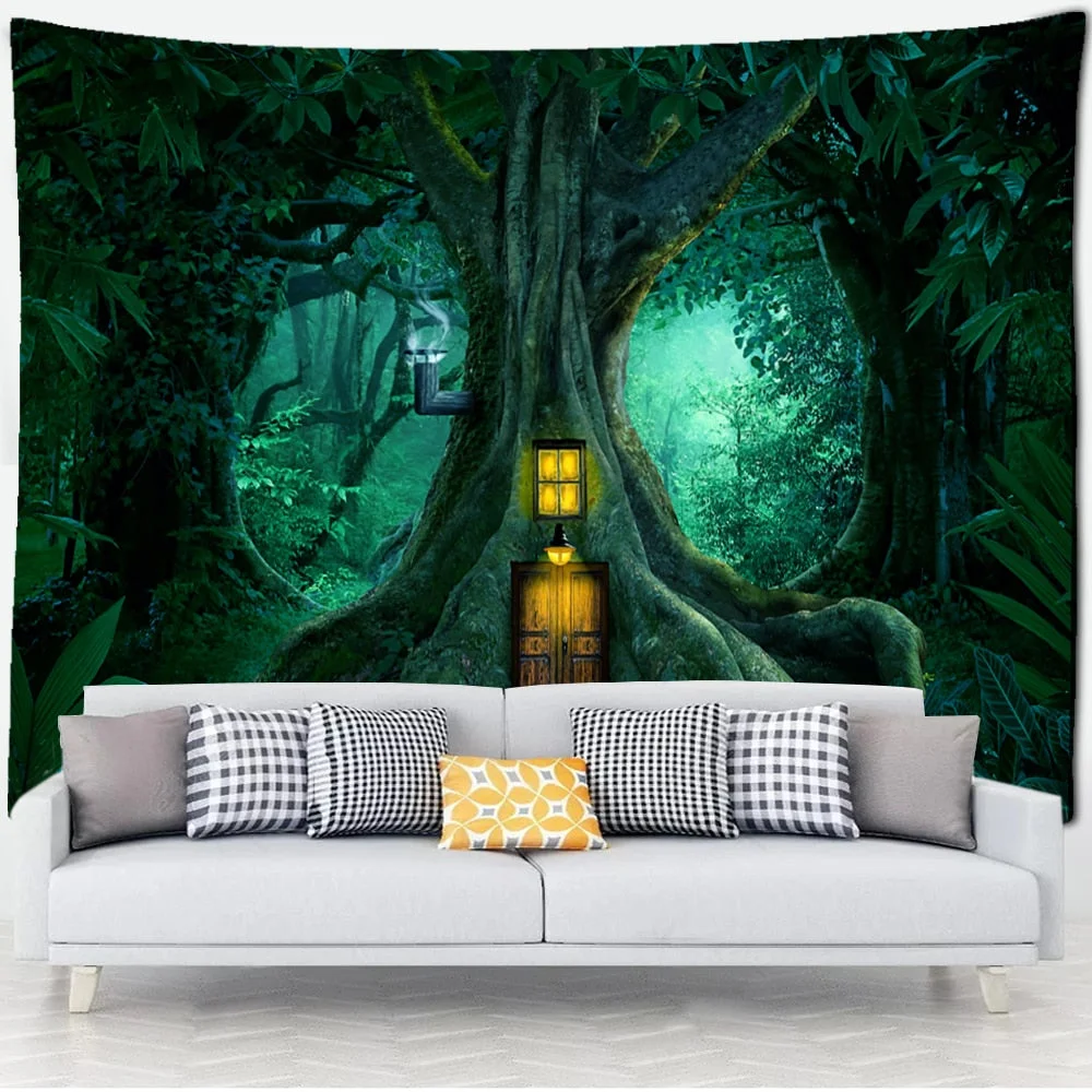 Dream Forest Tapestry Wall Hanging Bohemian Style Psychedelic Witchcraft Hippie Tapiz Aesthetics Room Home Decor