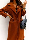 Stylish Lapel Collar Buttoned Pocket Solid Color Simple Woolen Outerwear
