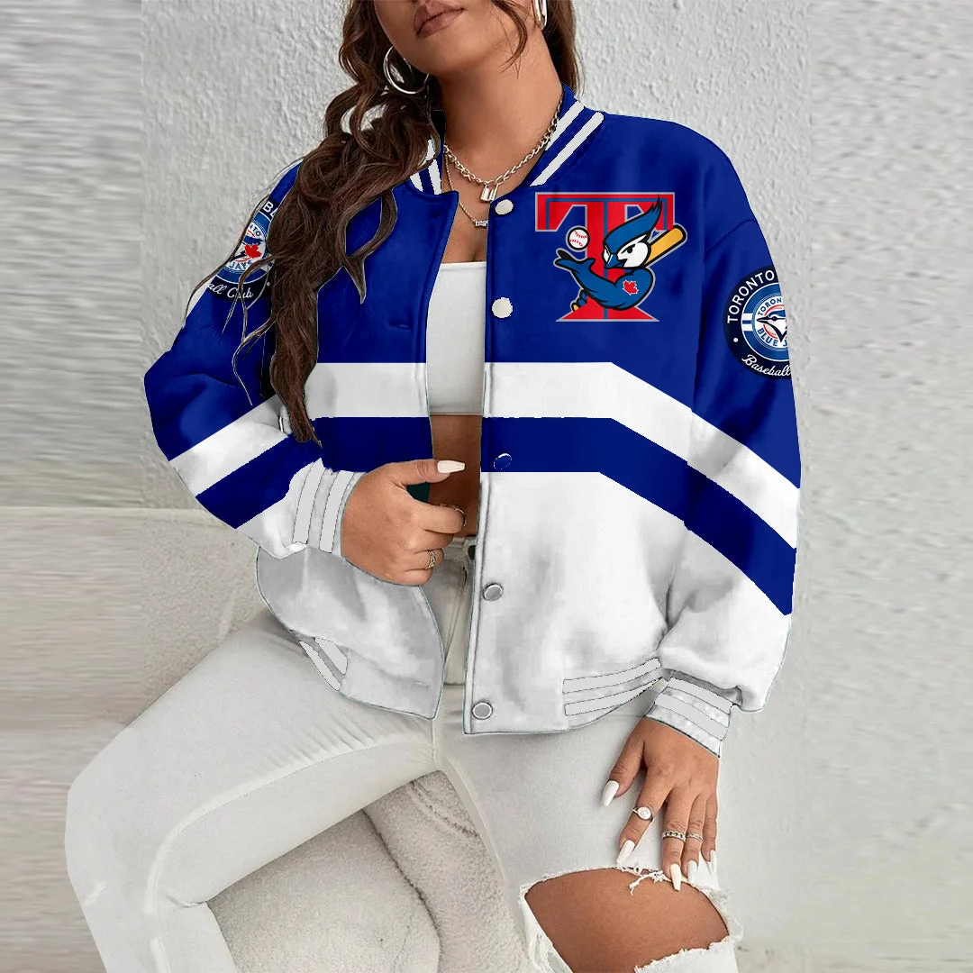 Women's Baseball Print V Neck Zipper Sweatshirt Jacket