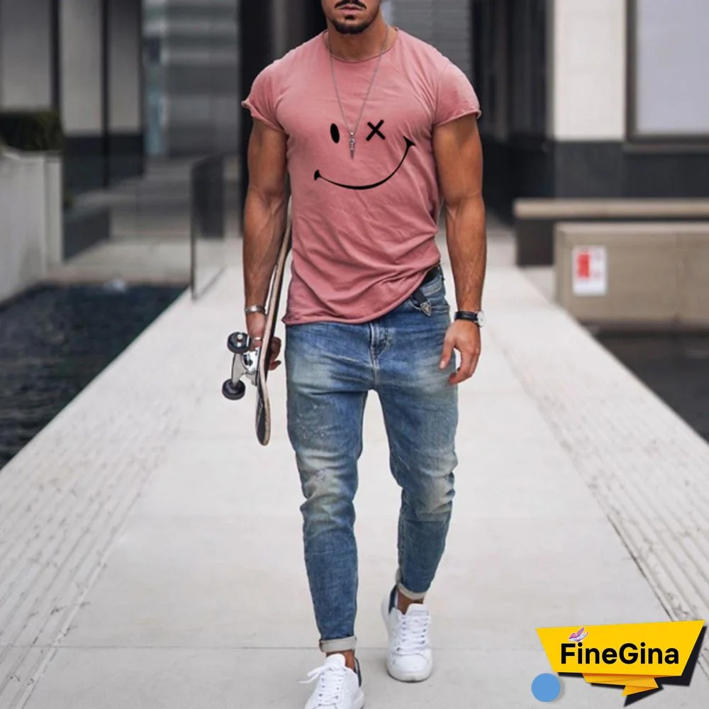 Mens Smile Round Neck Short Sleeve T-Shirt