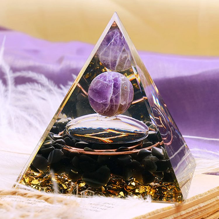 Amethyst Sphere With Obsidian Zodiac Gemini Orgone Pyramid