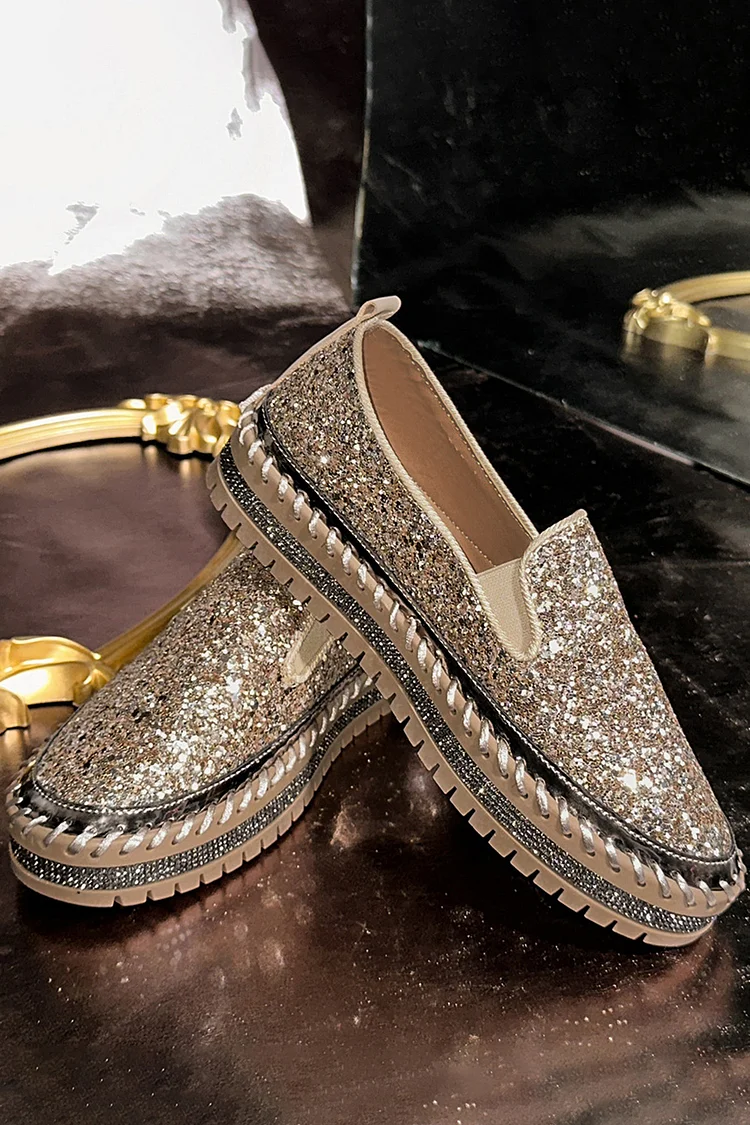 Solid Color Slip On Glitter Platform Casual Shoes