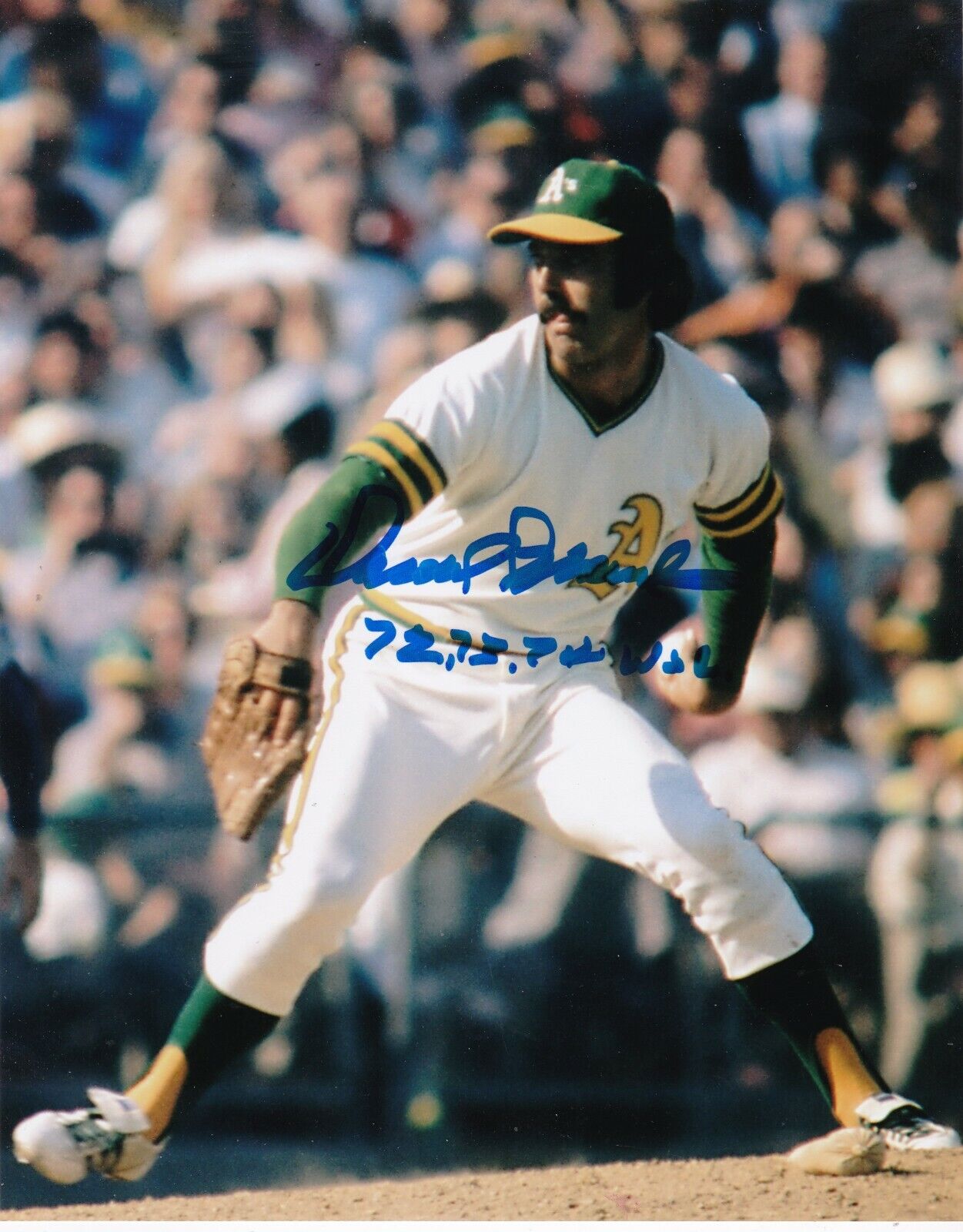 DAROLD KNOWLES OAKLAND A'S 1972,73,74 WS CHAMPS ACTION SIGNED 8x10