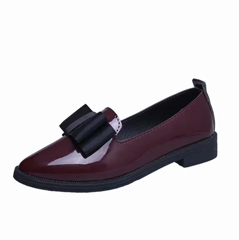 Breakj Breakj Korean Version Of The Bow Tip Casual Low Single Shoes Women's Flat Base Simple Socket Commuting Women's Leather Shoes