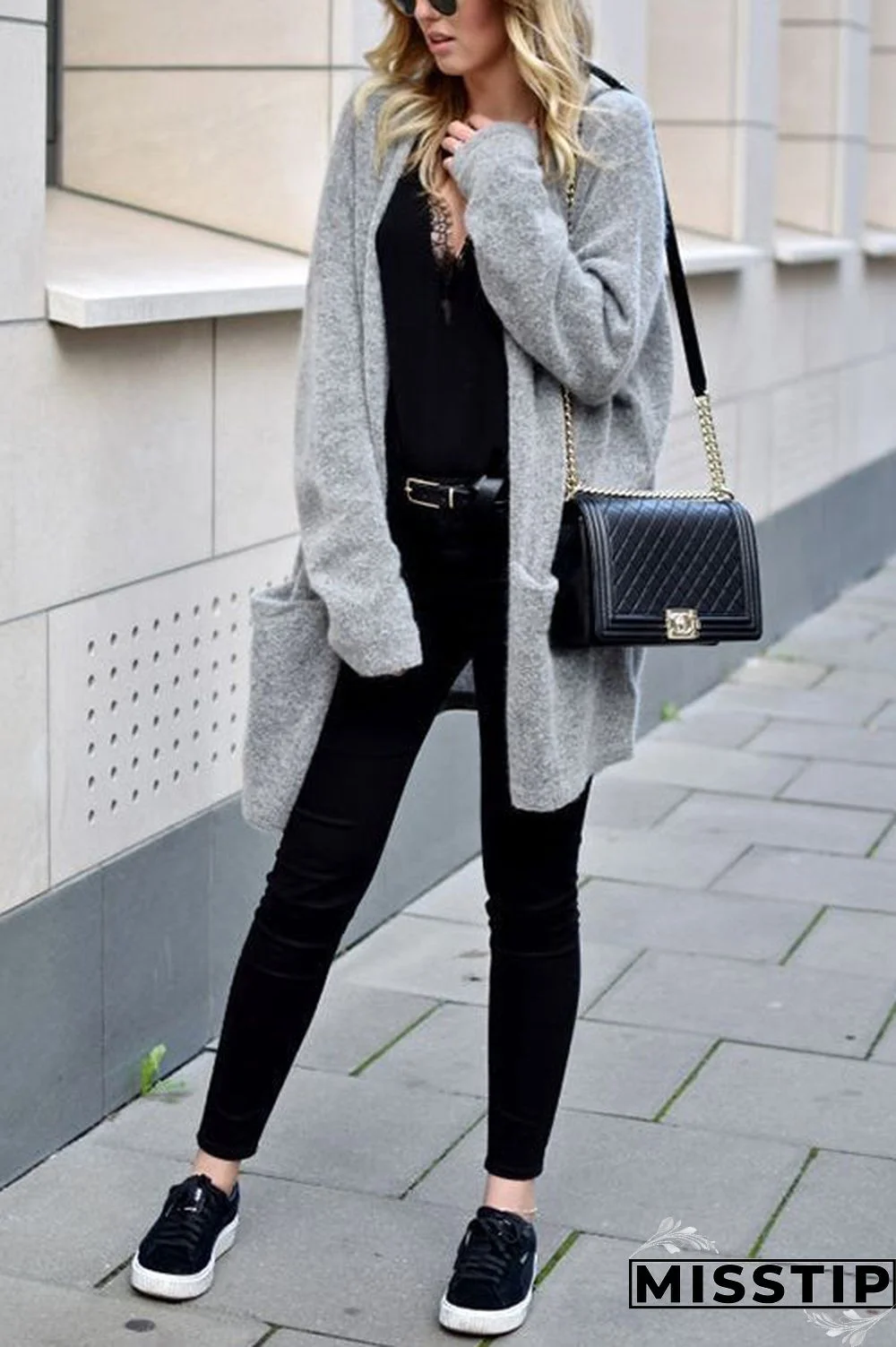 Pocket Knitting Long Coat